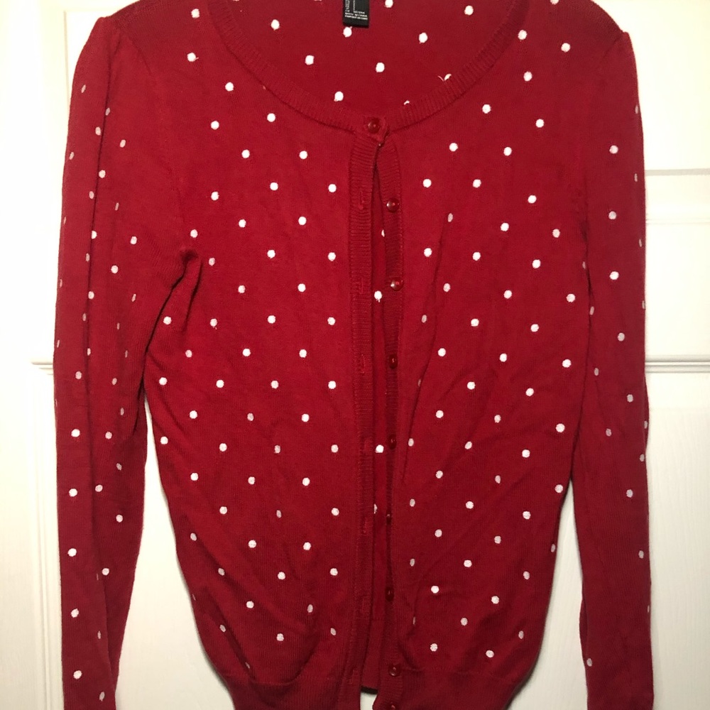 Forever 21 Red with White Polka Dots Cardigan